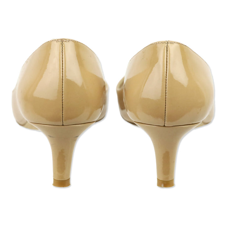 Stuart Weitzman Beige Patent Leather Pointed Kitten Pump