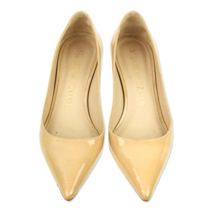 Stuart Weitzman Beige Patent Leather Pointed Kitten Pump