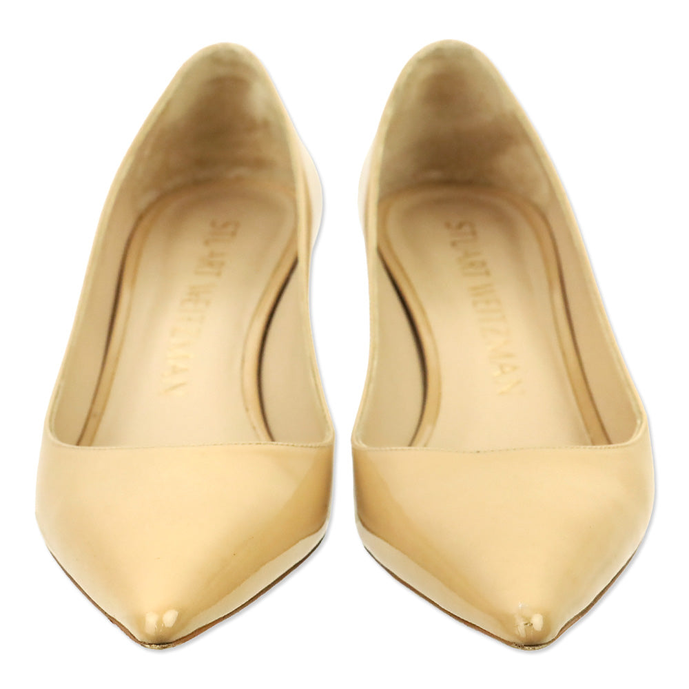 Stuart Weitzman Beige Patent Leather Pointed Kitten Pump