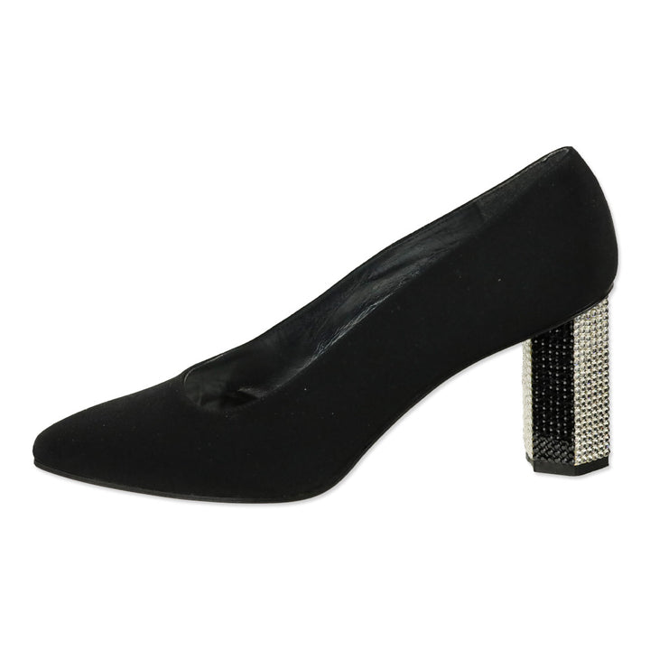Stuart Weitzman Black Fabric Rhinestone Heel Pumps