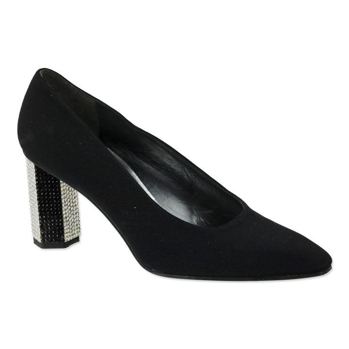 Stuart Weitzman Black Fabric Rhinestone Heel Pumps