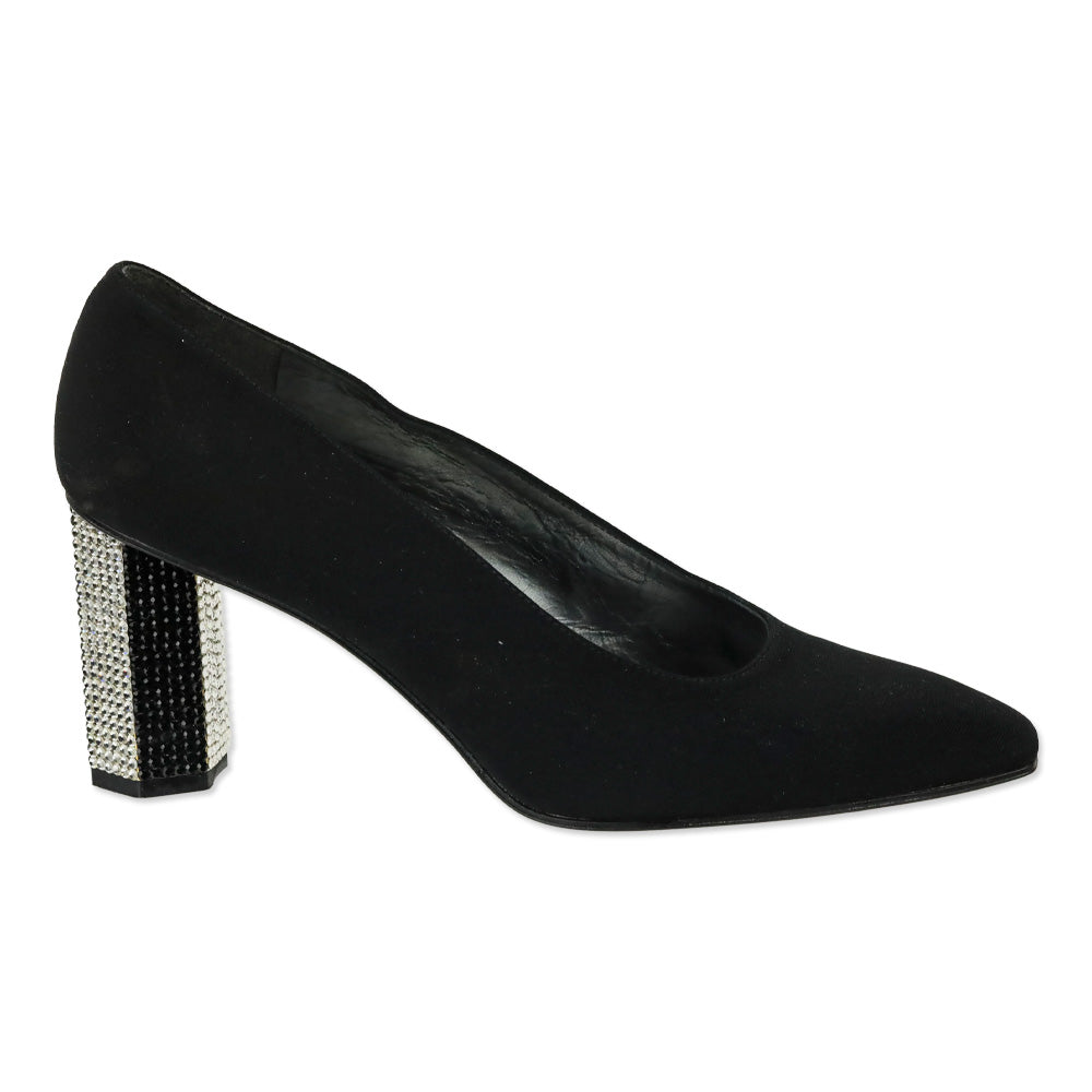 Stuart Weitzman Black Fabric Rhinestone Heel Pumps