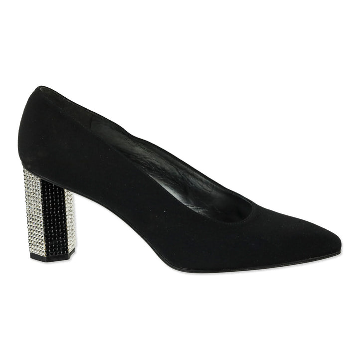 Stuart Weitzman Black Fabric Rhinestone Heel Pumps