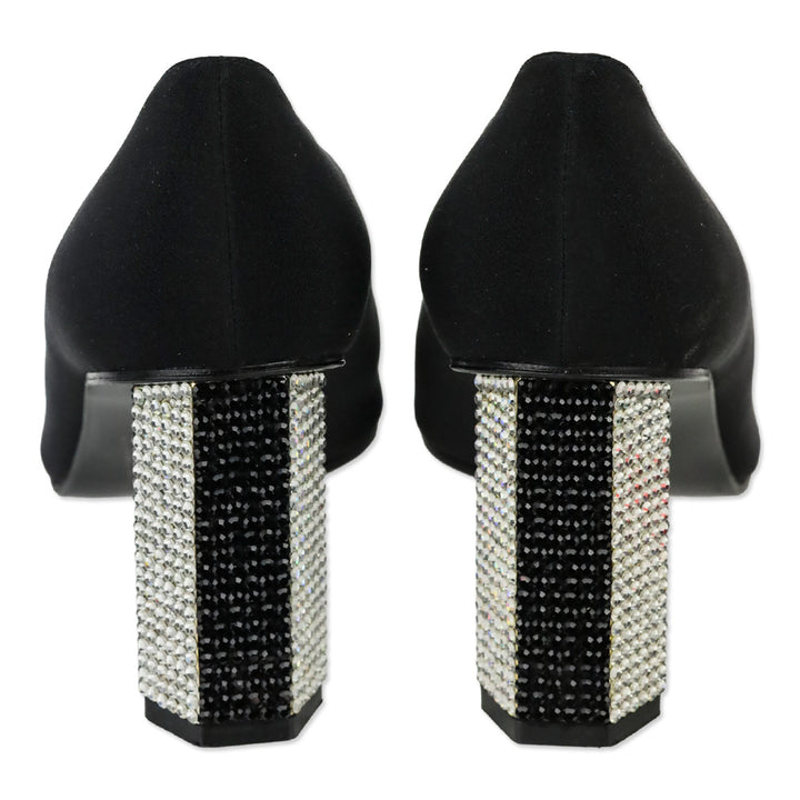 Stuart Weitzman Black Fabric Rhinestone Heel Pumps