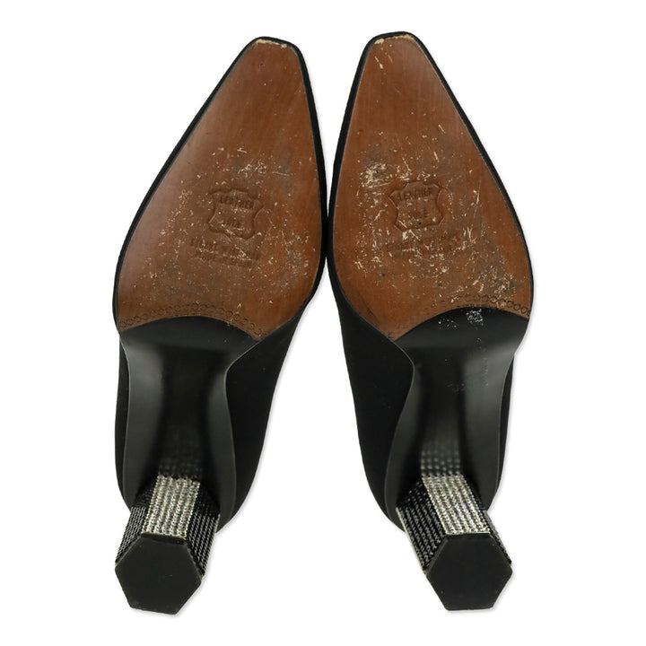 Stuart Weitzman Black Fabric Rhinestone Heel Pumps