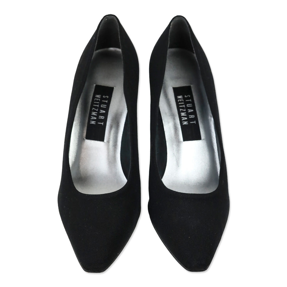 Stuart Weitzman Black Fabric Rhinestone Heel Pumps