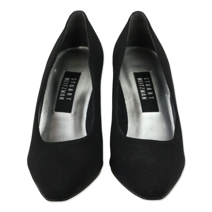 Stuart Weitzman Black Fabric Rhinestone Heel Pumps