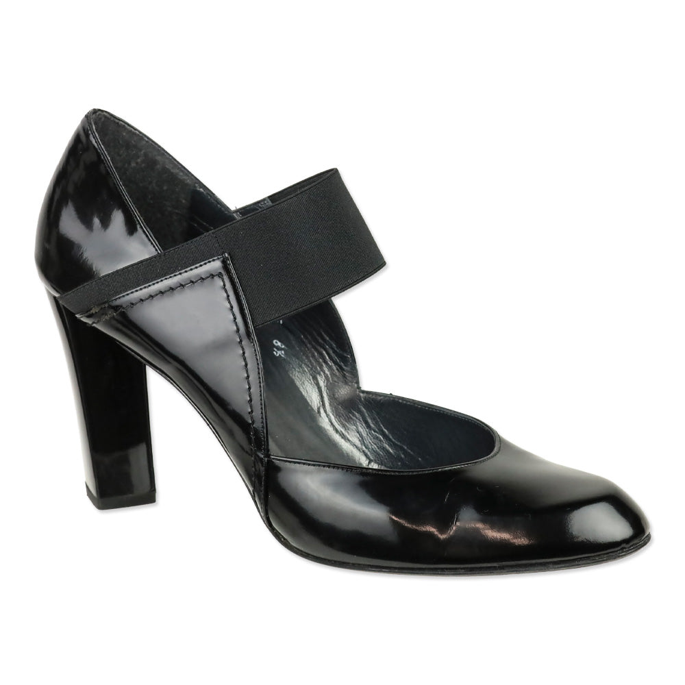 Stuart Weitzman Black Glossy Leather Elastic Mary Jane Pump