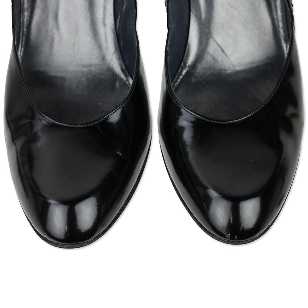 Stuart Weitzman Black Glossy Leather Elastic Mary Jane Pump