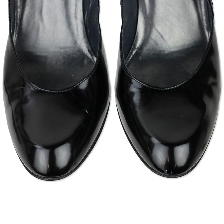 Stuart Weitzman Black Glossy Leather Elastic Mary Jane Pump