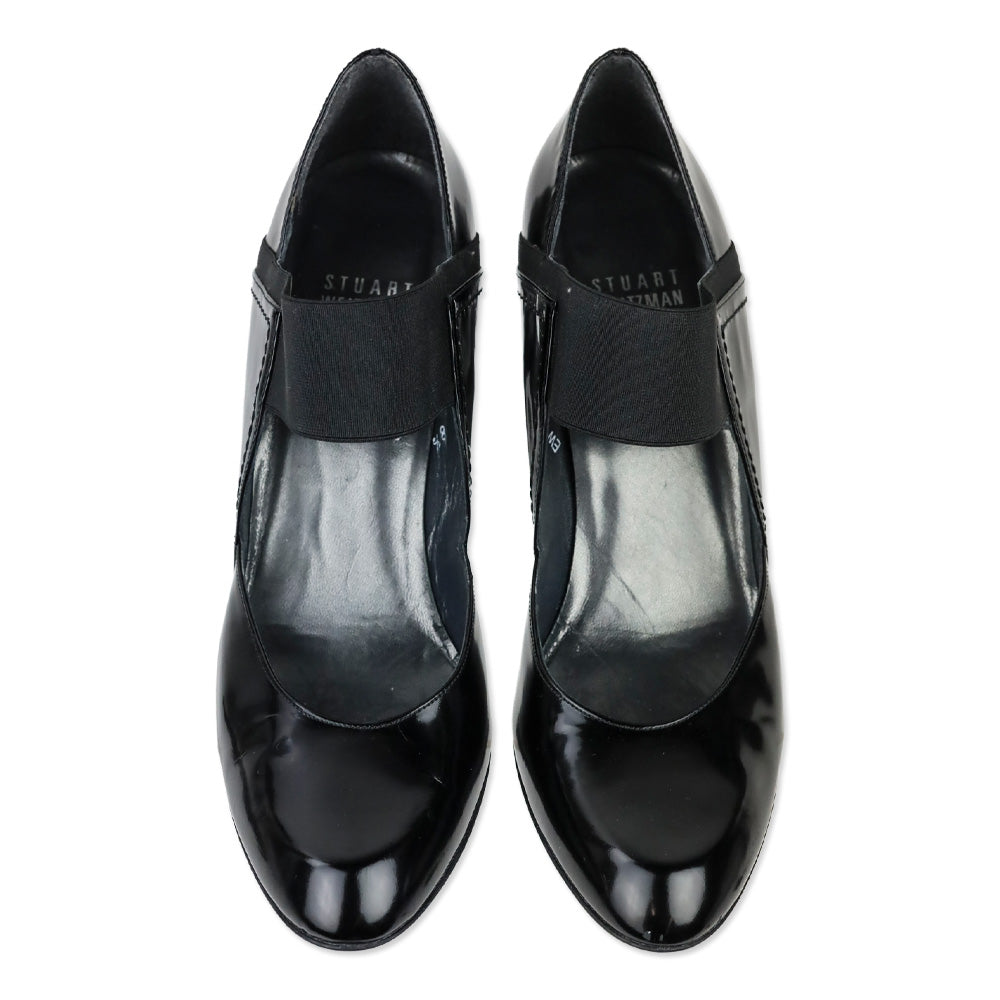 Stuart Weitzman Black Glossy Leather Elastic Mary Jane Pump