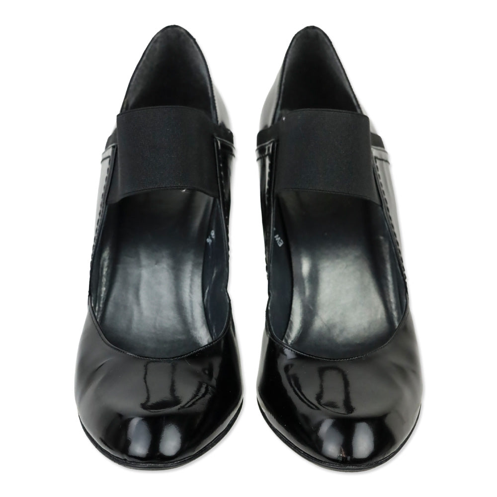 Stuart Weitzman Black Glossy Leather Elastic Mary Jane Pump