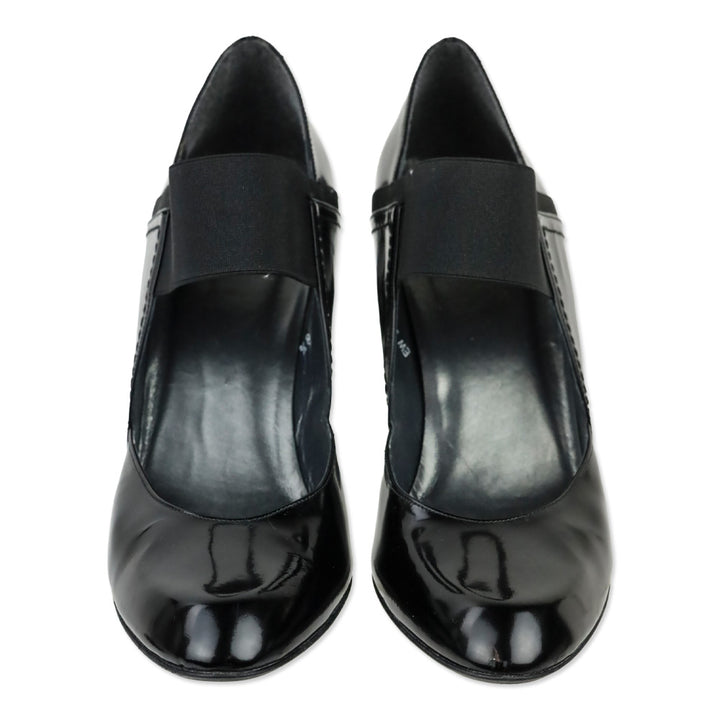 Stuart Weitzman Black Glossy Leather Elastic Mary Jane Pump