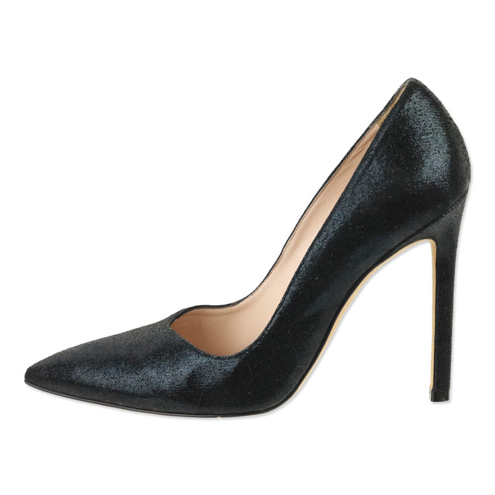 Stuart Weitzman Black Lame Velvet Anny 105 Pump