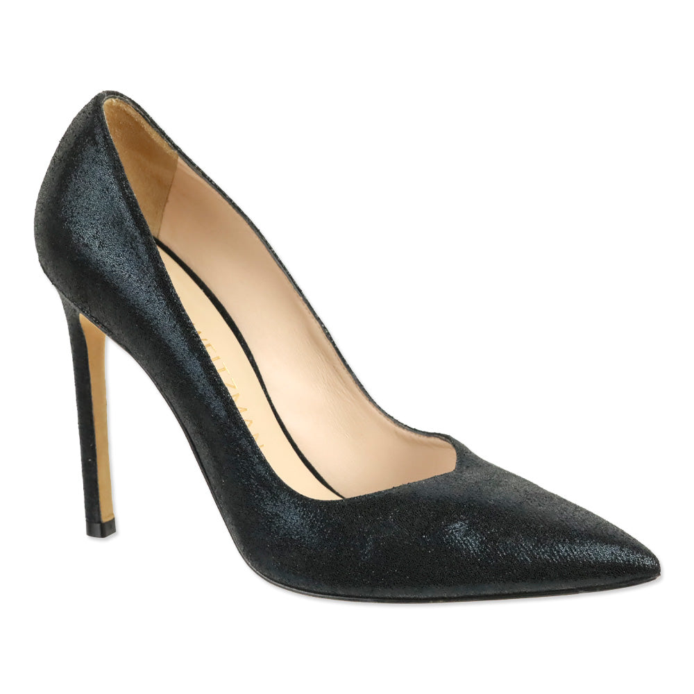 Stuart Weitzman Black Lame Velvet Anny 105 Pump
