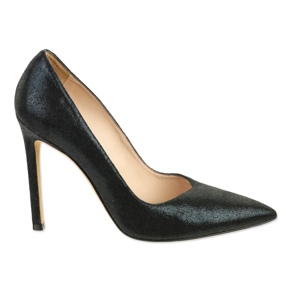 Stuart Weitzman Black Lame Velvet Anny 105 Pump