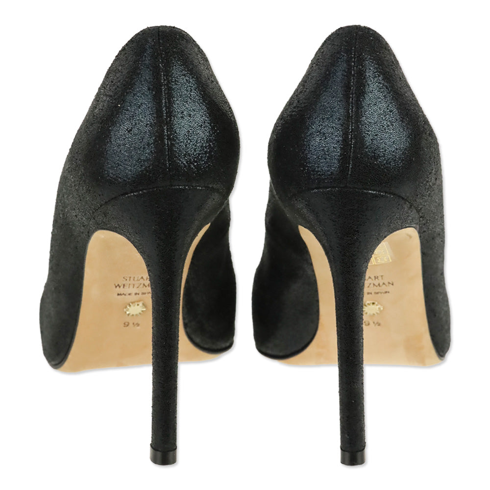 Stuart Weitzman Black Lame Velvet Anny 105 Pump