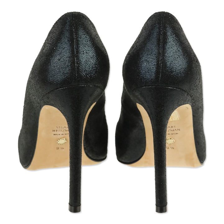Stuart Weitzman Black Lame Velvet Anny 105 Pump
