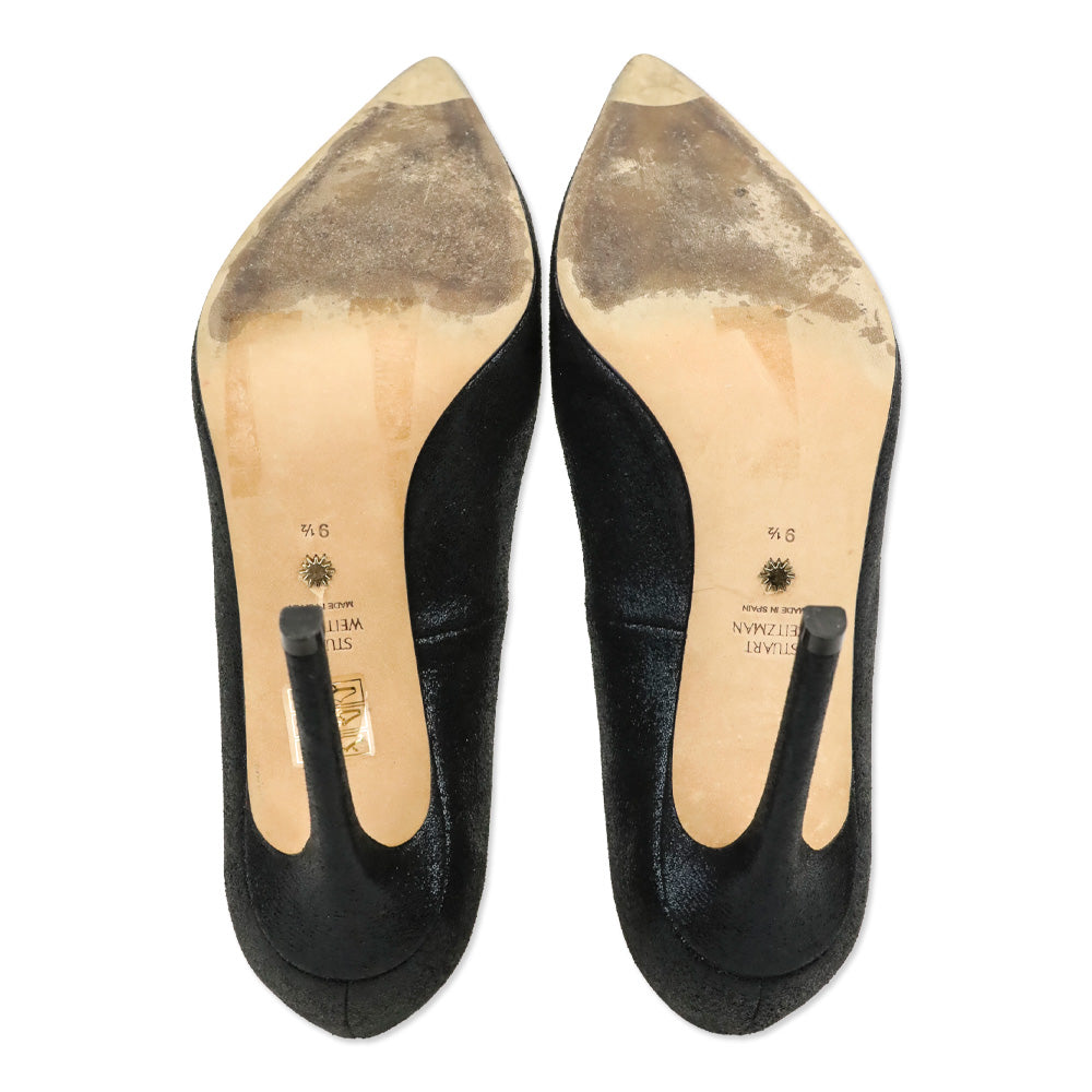 Stuart Weitzman Black Lame Velvet Anny 105 Pump