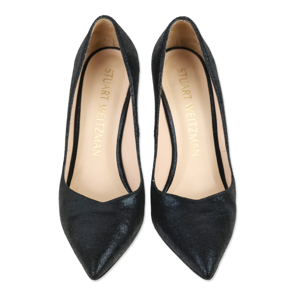 Stuart Weitzman Black Lame Velvet Anny 105 Pump
