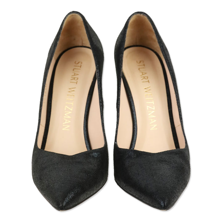 Stuart Weitzman Black Lame Velvet Anny 105 Pump