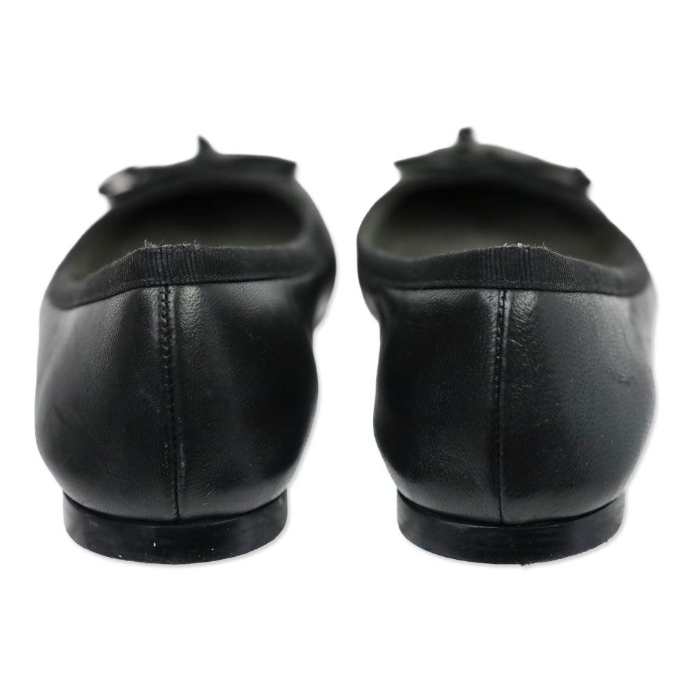 Stuart Weitzman Black Leather Bow Ballet Flats