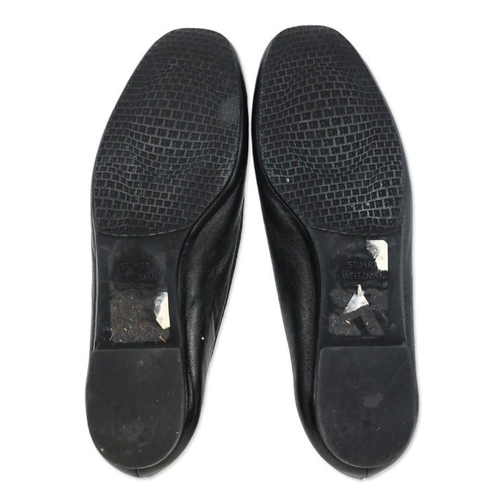 Stuart Weitzman Black Leather Bow Ballet Flats