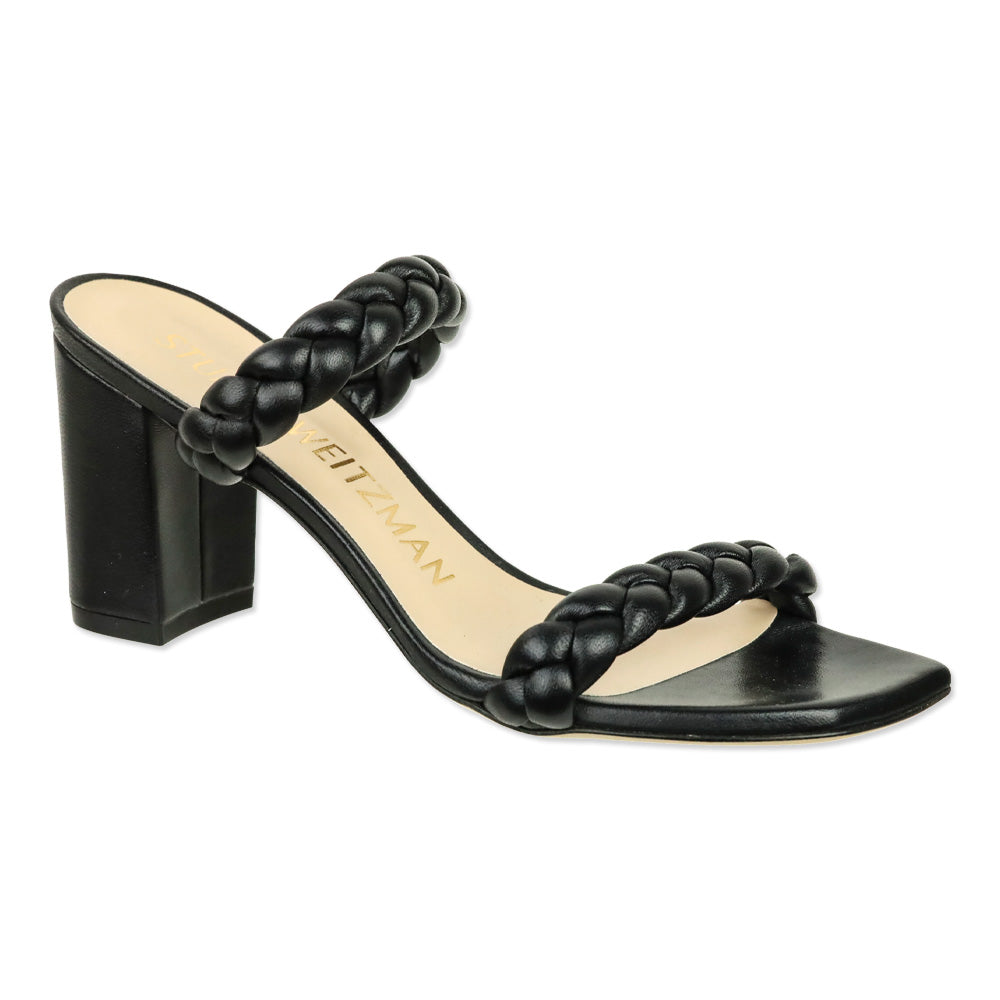 Stuart Weitzman Black Leather Braida Aleena 75 Block Sandal