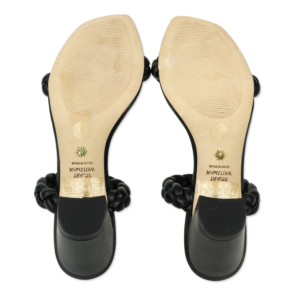 Stuart Weitzman Black Leather Braida Aleena 75 Block Sandal