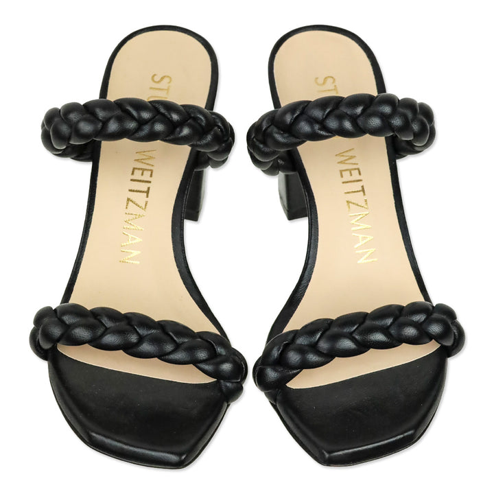 Stuart Weitzman Black Leather Braida Aleena 75 Block Sandal