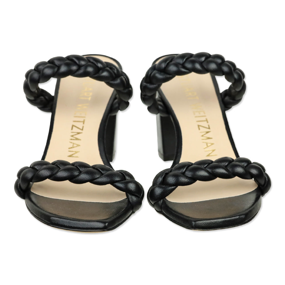 Stuart Weitzman Black Leather Braida Aleena 75 Block Sandal