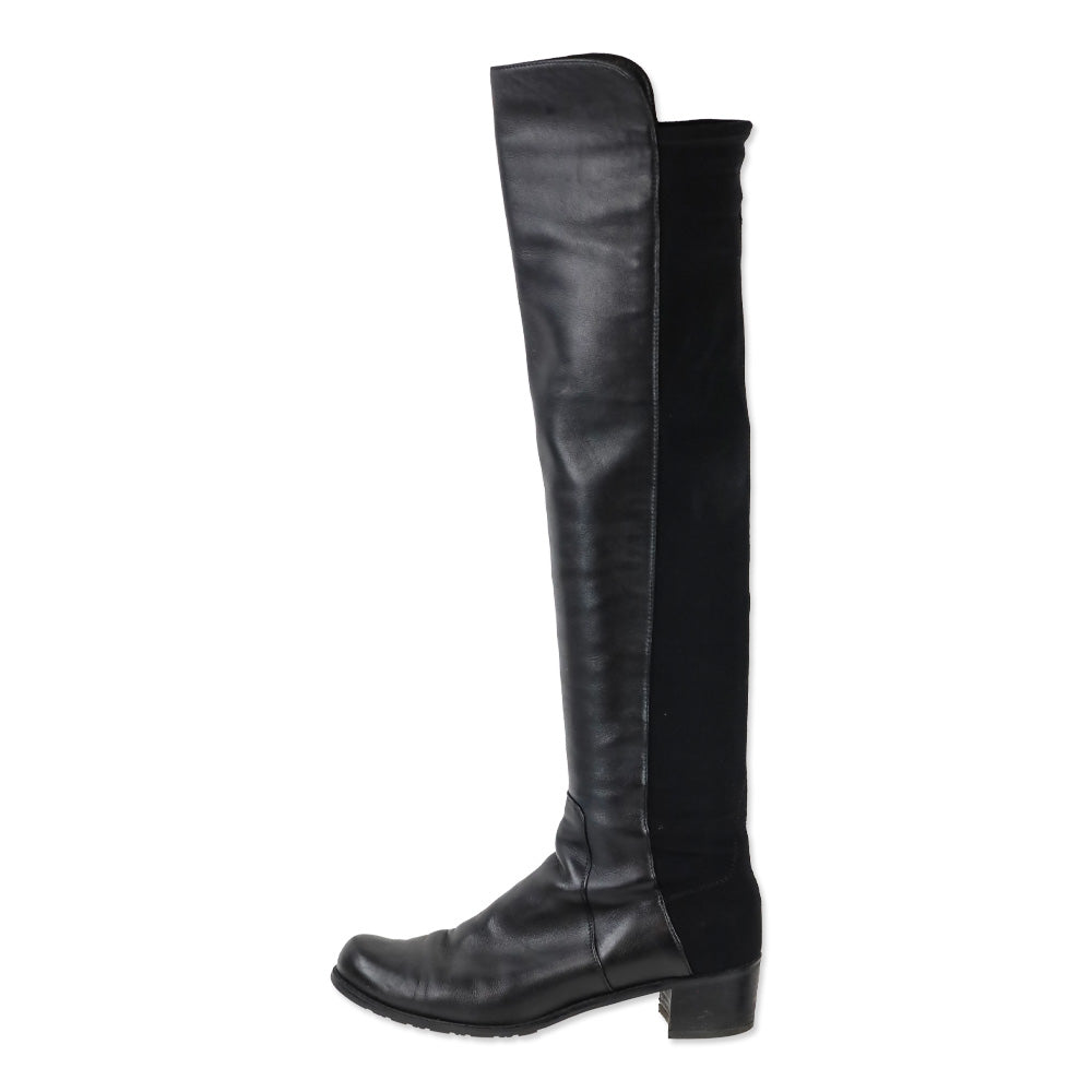 Stuart Weitzman Black Leather Elastic Back Knee-High Boots