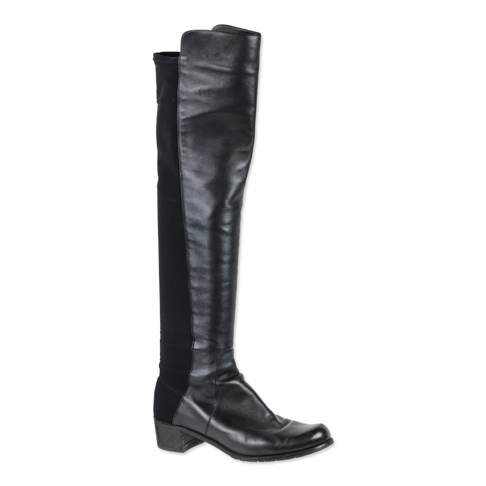 Stuart Weitzman Black Leather Elastic Back Knee-High Boots