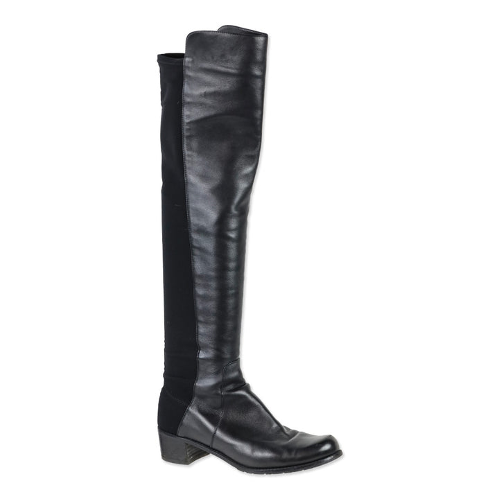 Stuart Weitzman Black Leather Elastic Back Knee-High Boots