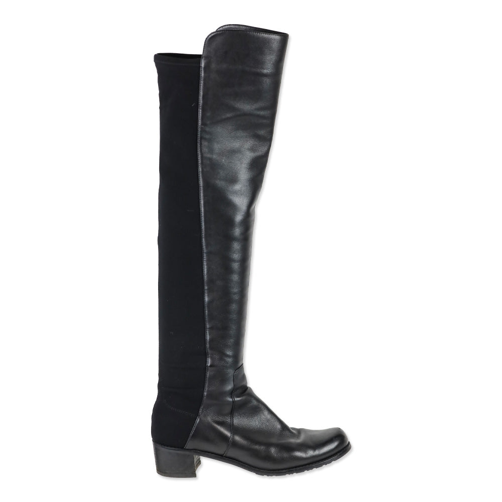 Stuart Weitzman Black Leather Elastic Back Knee-High Boots