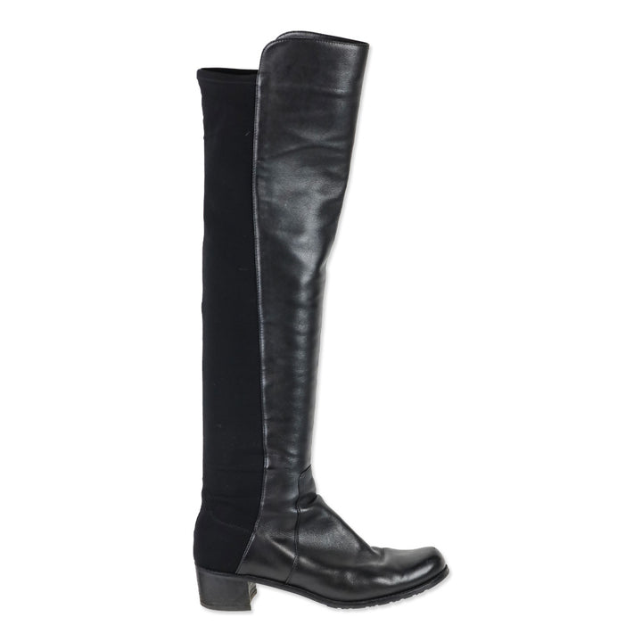 Stuart Weitzman Black Leather Elastic Back Knee-High Boots