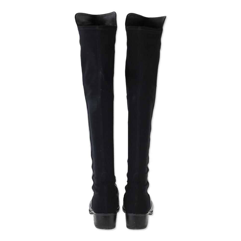 Stuart Weitzman Black Leather Elastic Back Knee-High Boots
