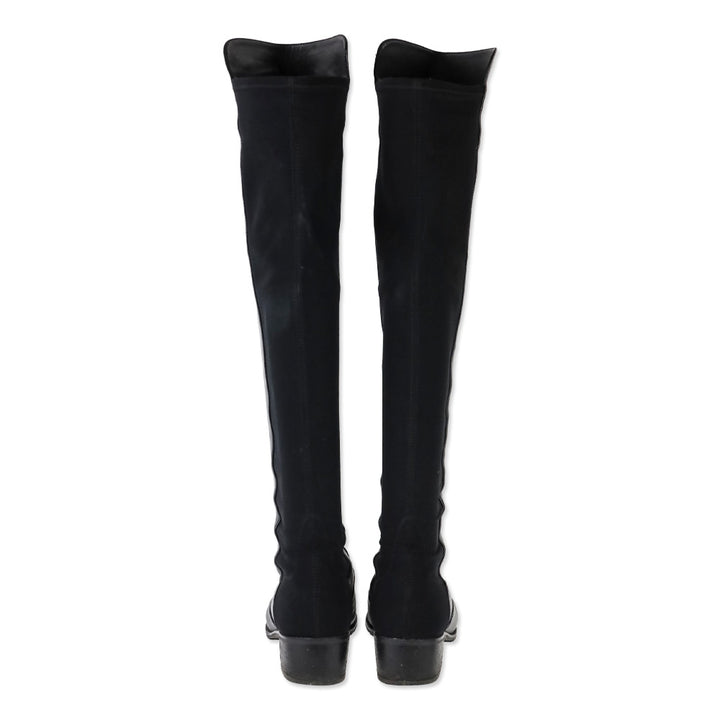 Stuart Weitzman Black Leather Elastic Back Knee-High Boots