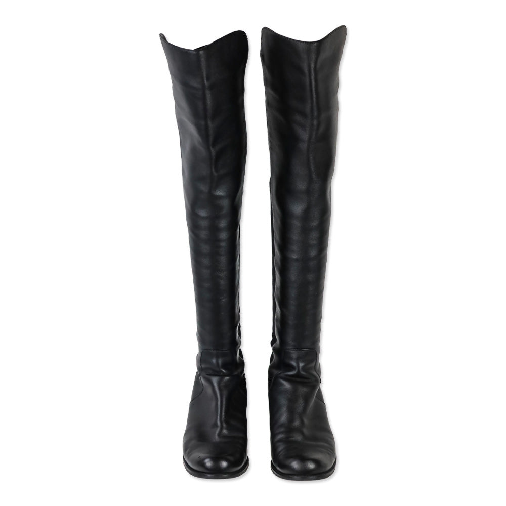 Stuart Weitzman Black Leather Elastic Back Knee-High Boots