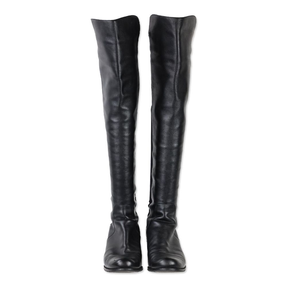 Stuart Weitzman Black Leather Elastic Back Knee-High Boots