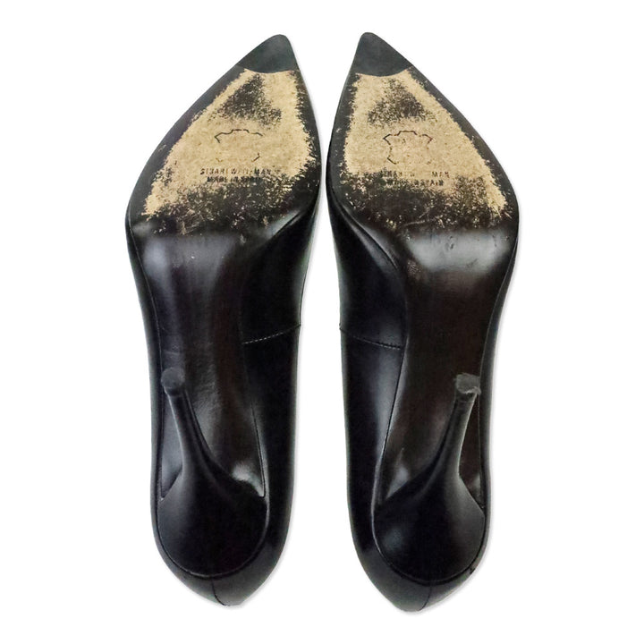 Stuart Weitzman Black Leather Pointed Toe Pumps