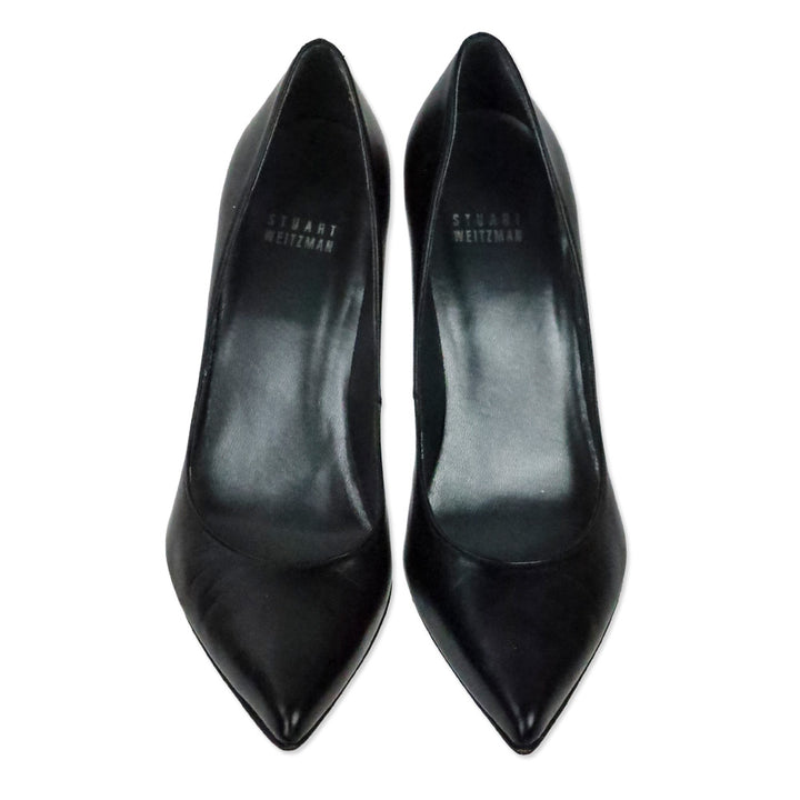 Stuart Weitzman Black Leather Pointed Toe Pumps