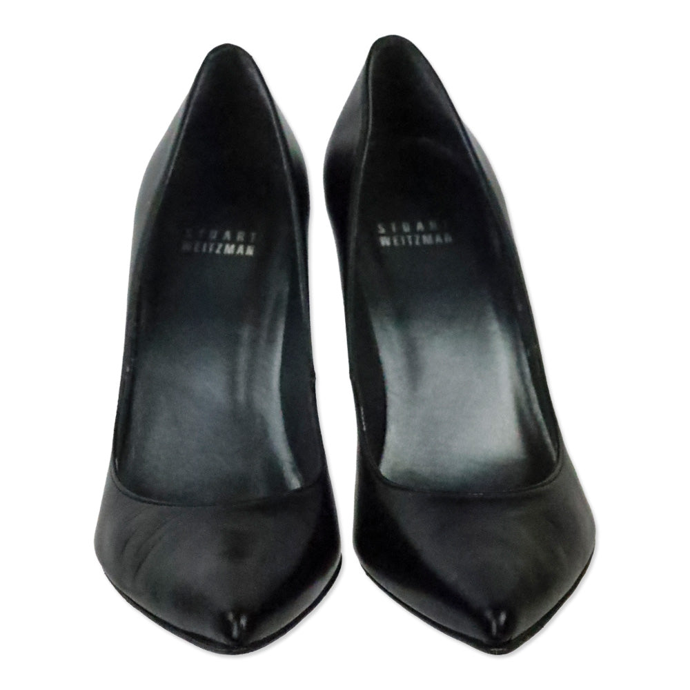 Stuart Weitzman Black Leather Pointed Toe Pumps