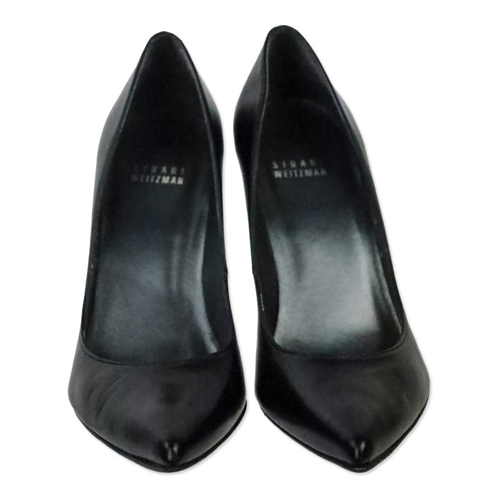 Stuart Weitzman Black Leather Pointed Toe Pumps