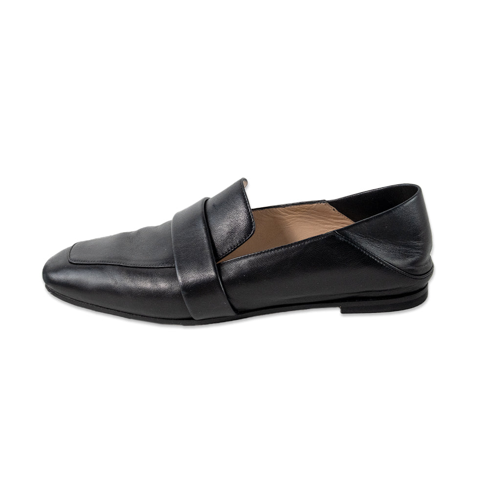 Stuart Weitzman Black Leather Square Toe Loafers