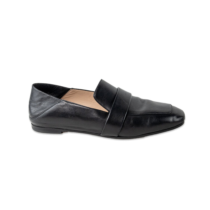 Stuart Weitzman Black Leather Square Toe Loafers