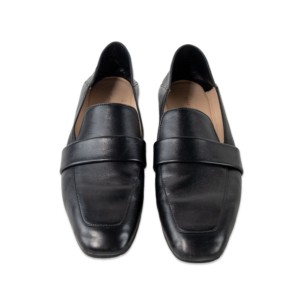 Stuart Weitzman Black Leather Square Toe Loafers