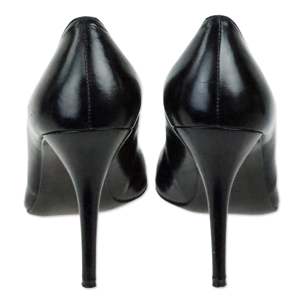 Stuart Weitzman Black Leather Stiletto Point Pumps