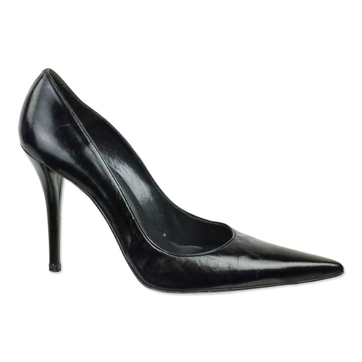 Stuart Weitzman Black Leather Stiletto Point Pumps