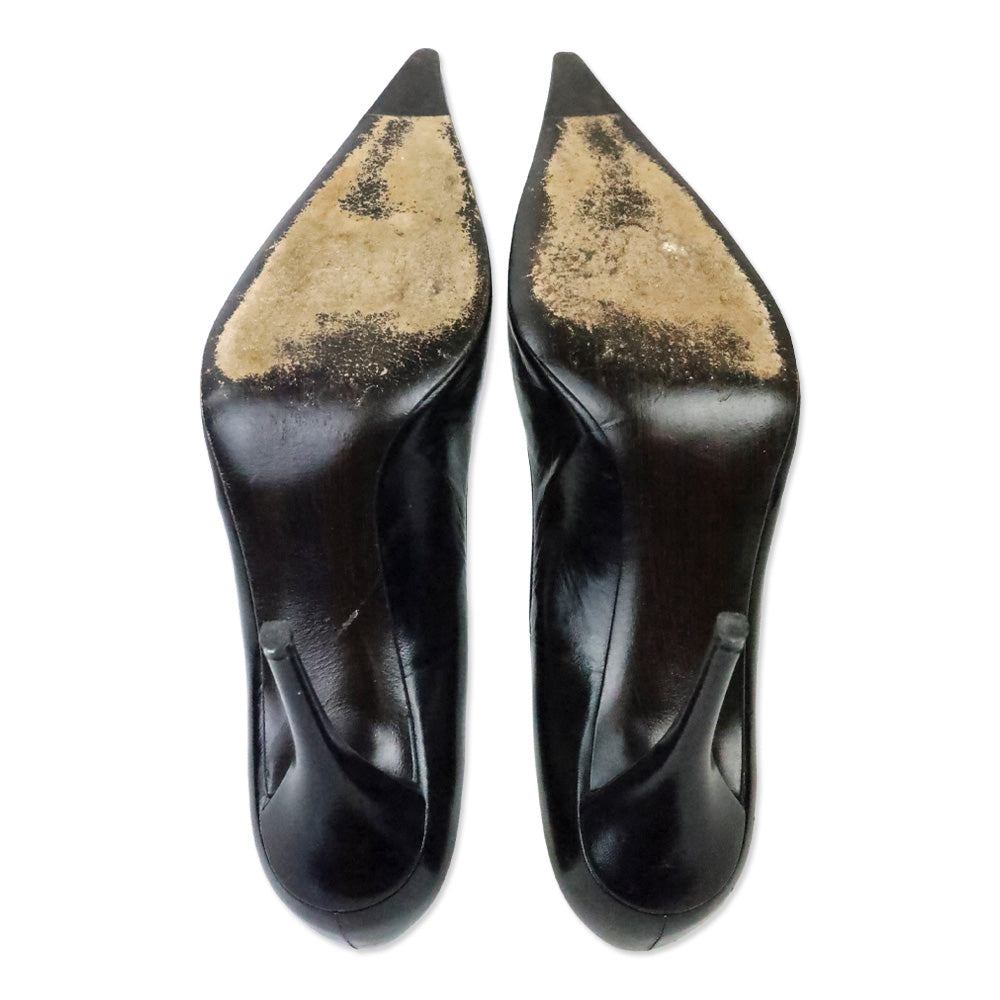 Stuart Weitzman Black Leather Stiletto Point Pumps